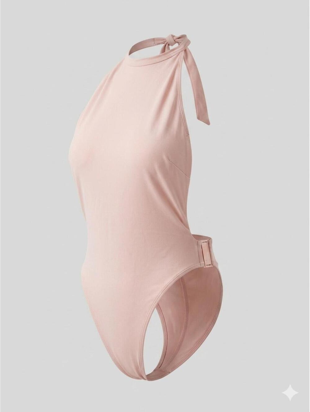 2/$30 ✨ Fashion Nova Nude Halter Bodysuit High Neck Open Back Buckle NWOT